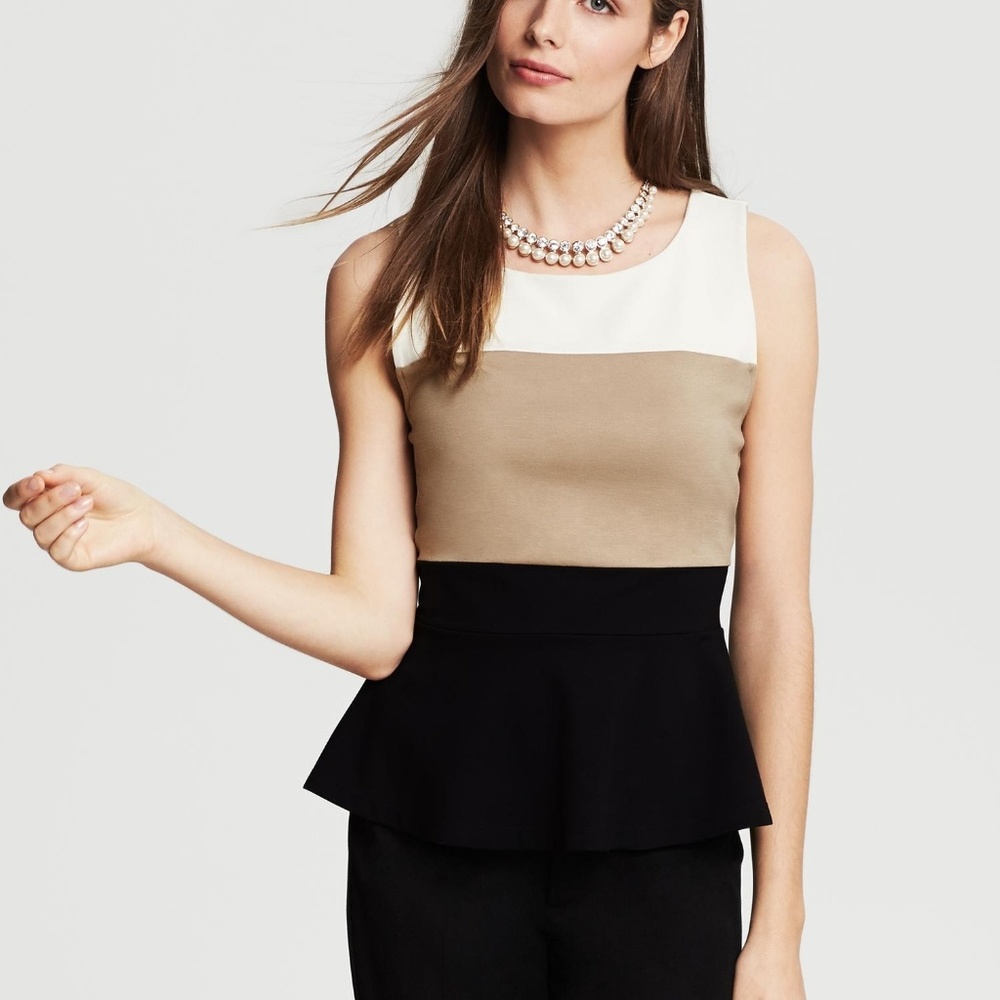 Banana Republic neutral colorblock peplum top